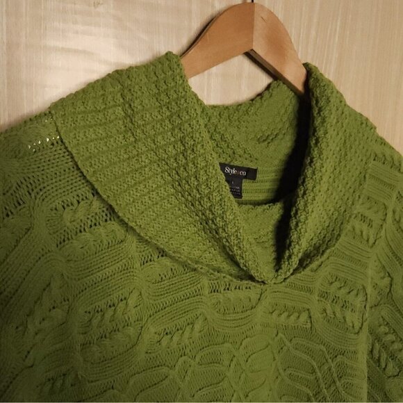 Style & Co. Green Cowl Neck Short Sleeve Heavyweight Cable Knit Sweater Large - Picture 3 of 6